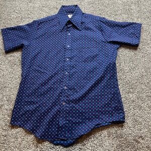 vintage shirt Van Cort Button Up Shirt Mens 15‎ Blue Geometric Short Sleeve